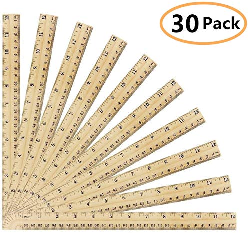 ONEST 30 Pack Wooden Rulers Student Rulers Wood School Rulers Measuring Ruler Office Rulers,2 Scale, 30 cm and 12 Inch