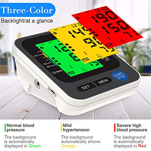 Blood Pressure Monitor for Home Use with Large 3.5'' LCD Display, Wowgo Digital Upper Arm Automatic Measure Blood Pressure and Heart Rate Pulse with Wide-Range Cuff，Three-Color Backlight Display - Thumbnail 3