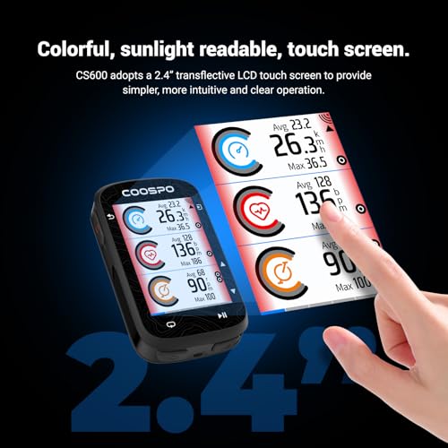 COOSPO CS600 Color Touchscreen GPS Bike Computer, Wireless IPX7 Waterproof Cycling GPS Speedometer with Bluetooth/ANT+,AUTO-Backlight & Route Navigation, Support Bike Radar & 36H Battery Life