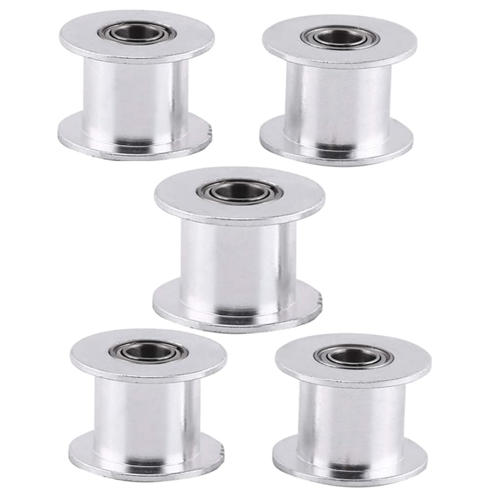 GT2 20 Toothless Bore 5mm Aluminum Idler Pulley, Timing Pulley Printer Accessories for 10mm Width Timing Belt 3D Printers (5pcs)