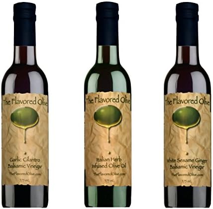 3 Pack Assorted Flavors, White Sesame Ginger Balsamic &amp; Garlic Cilantro Balsamic Vinegars (Italy), Italian Herb Olive Oil
