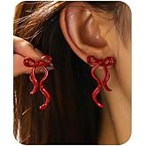Red Bow Earrings for Women Cute Ribbon Earring Minimalist Bow Hoop Earrings Dainty Drop Dangle Stud Trendy Christmas Wedding Party Daily Jewelry Gifts Christmas Stocking Stuffers