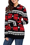 LOSRLY Women Ugly Christmas Sweater Cute Reindeer Hooded Knit Jumper Pullover