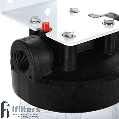 Well Water Whole House Sediment & Rust Complete Filtration System, Pleated Washable filter, 20" Clear Housing 1" Ports