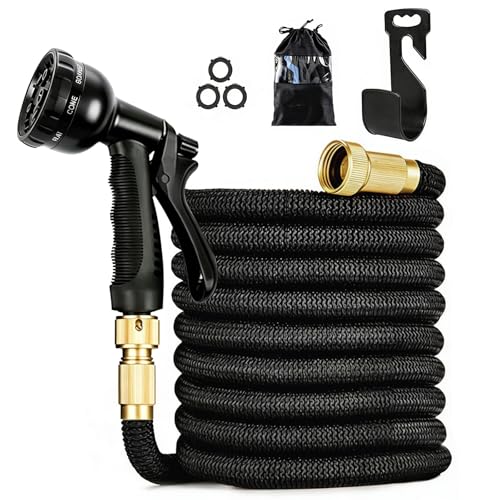 Dcceeo Expandable Garden Hose, 30 m Flexible Garden Hose with Brass Connection, 3/4 Inch and 1/2 Inch, 8 Models of Retractable Expandable Garden Hose for Garden, Watering, Cleaning