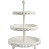 SwallowLiving Farmhouse 3 Tier Tray, White Three Tiered Tray Wood Stand with Shabby Chic Beaded for Home &amp; Kitchen or Coffee Bar Decorations, 12.4 x 12.4 x 16.5 inchs