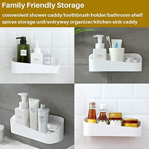 SUNFICON Adhesive Shower Caddy Basket Bathroom Shelf Organizer Wall Mounted Spices Storage Rack No Drilling Shower Shelf Bath Essentials Makeups Shampoo Holder with Traceless Clear Adhesive