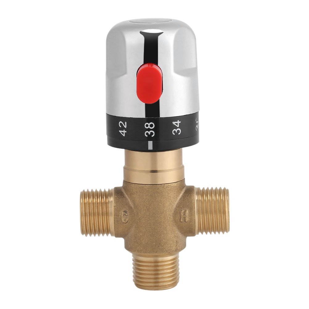 Yosoo Brass Thermostatic Mixing Valve 15 mm Sensitive Temperature Pipe Basin Thermostatic Mixing Valve for Bathroom Washroom Kitchen Wash 1/2"