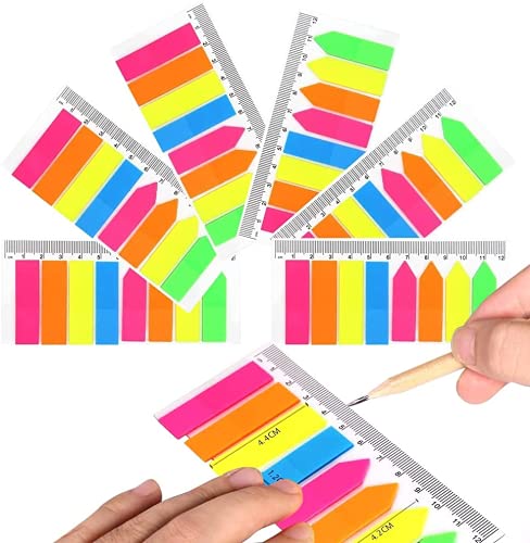 Index Tabs, 6 Packs Colorful Sticky Notes Flags Bright Neon Index Flags 960 Pcs Translucent Sticker Tabs with 12 cm Ruler, Small Sticky Page Markers for Page Bookmarks Reading Label School - 2 Shape