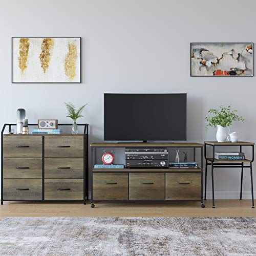 HOMECHO Rustic Coffee Table, TV Stand with Storage Shelf and 3 Fabric