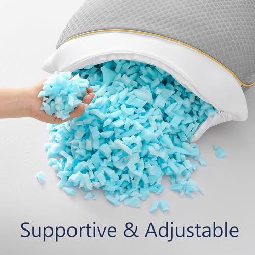 Moonrite King Cooling Pillows 2 Pack,Shredded Memory Foam Pillow 50x90cm | Adjustable Bed Pillows for Side/Back/Stomach Sleepers, Removable Washable Breathable Cover,Grey