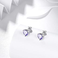 Purple Hearts Studs Earring Women 925 Sterling
