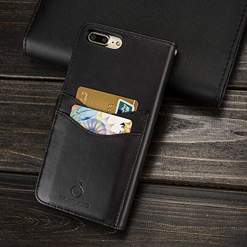 Mens iPhone 6 Plus Wallet Case,iPhone 6s Plus Wallet Phone Cover Folio Flip Cell Case Leather Case with Detachable PC Box Case Cell Phone Cover Bag with Card Slots,Cash Pocket,Magnet Closure,Black