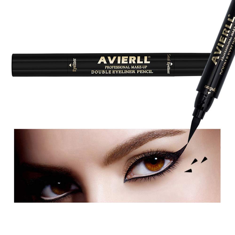 Liquid Eyeliner Stamp 2 Pack, 2 Double-sided Pens, Winged Liquid Eyeliner Stamp & Pencil, Vamp Style Wing, Smudgeproof, Waterproof, Long-lasting, No Dripping (10mm Classic Black)