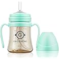 GROSMIMI Spill Proof no Spill Magic Sippy Cup with Straw with Handle for Baby and Toddlers, Customizable, PPSU, BPA Free 6 oz (Aqua Green)