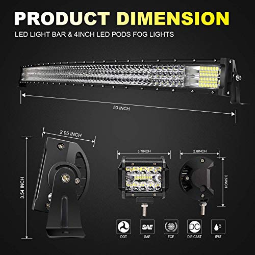 Led Light Bar Curved TURBO SII 50 Inch 684W Triple Row Flood Spot Combo