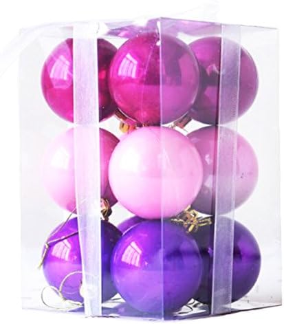 Nankoo 12ct Barrel Plating Multi Color Small Large Size New Year Christmas Xmas Tree Balls Set Ornaments 12pcs With Ropes (60mm/2.36", Pink Red Purple)