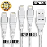 Lightning Cable, VIPFAN 4Pack [2X3ft 2X6ft] Nylon Braided 8 Pin iPhone Charger Cord to USB for Charging iPhone X/8/8plus/7/7plus/6/6s/6plus/6s plus/5s/SE/iPod/iPad [White]