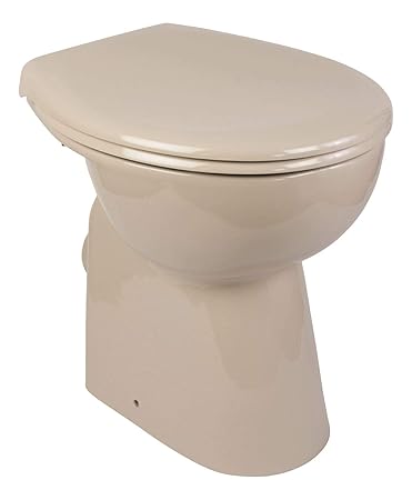 Calmwaters - Riou - Erhöhtes Stand-WC mit Erhöhung von 7 cm ohne Spülrand in Beige im Set mit Toilettendeckel - 07AB5426