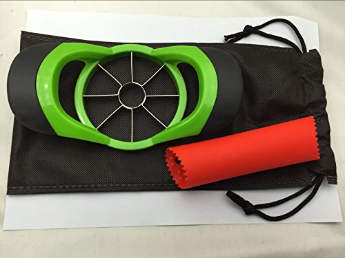 Apple Slicer plus free garlic peeler with bag- Stainless Steel Apple Corer- 8 Slices- with Sturdy Anti-Slip Silicone Handle for Comfortable Grip, Easy to Clean with Free Cleaning Brush- Enjoy!