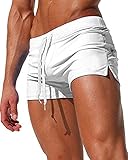 Malavita Mens Swim Trunks Pants Swimwear Shorts Slim With Zipper Pocket (L, White)