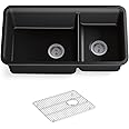 KOHLER K-8204-CM1 Cairn Sink, 33" Neoroc Composite Undermount Double-Bowl Kitchen Sink, Composite Kitchen Sink with Sink Rack, Matte Black