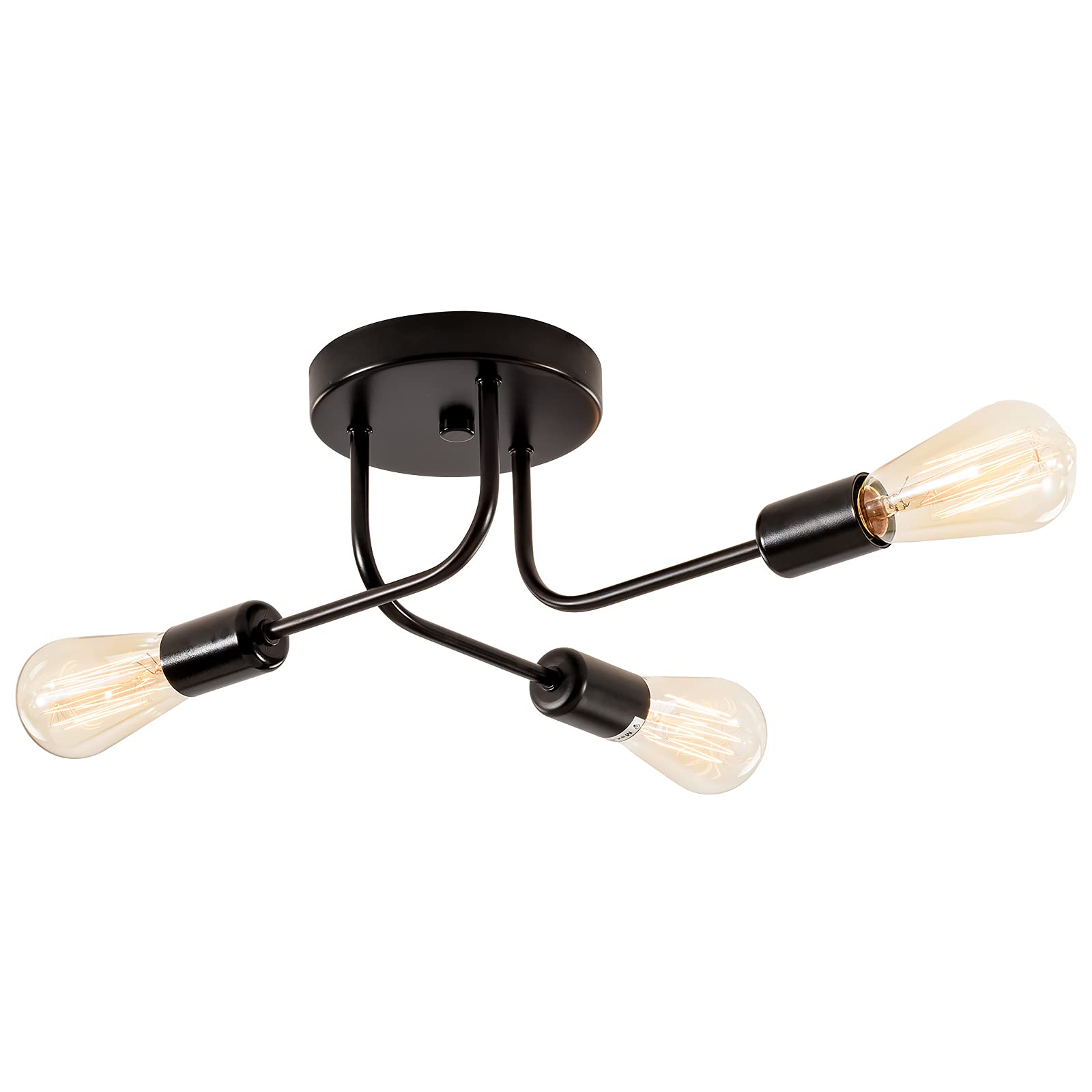 Industrial Semi Flush Mount Ceiling 3 Light with Adjustable Metal Branched Vintage Ceiling Light E27 Holder Black Painted for Kitchen Living Room Dining Room Bedroom （Black）(Bulb NOT Included)