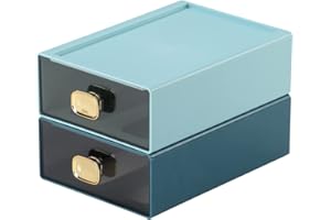 OSTEED Spacious Desk Drawers, Stackable Desktop Organizer, Plastic Storage Box for Office, School & Home Supplies (2 Middle Drawers, BU & CYAN)