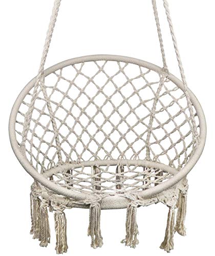 TOPWAY Hammock Chair Macrame Swing, 330 Pound Capacity, Hanging Chair with Cotton Rope for Indoor, Outdoor, Home, Patio, Deck, Yard, Garden