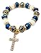 Nazareth Store Catholic Crystallized Cross Deep Blue Crystal Beads Wrist Rosary Bracelet Adjustable Elastic Bangle