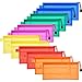 Bememo 12 Pcs Mesh Zipper Pouch Bags Pencil Pouch Zipper File Bags Waterproof Plastic Double Layer for Pen Cosmetics Office Supplies Travel Accessories 6 Colors