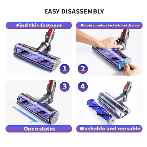 Upgrade Anti-Tangle Vacuum Head Replacement for Dyson V7, V8, Cyclone V10, V11, V15 Cordless Vacuum Cleaner, Motorhead Cleaner Brush Head for Hard Floors, Carpets, Rugs