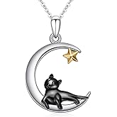 Hagkew Black Cat Necklace for Women 925 Sterling Silver Crescent Moon Cat Pendant Moon Necklace Jewelry Gifts for Women Mom