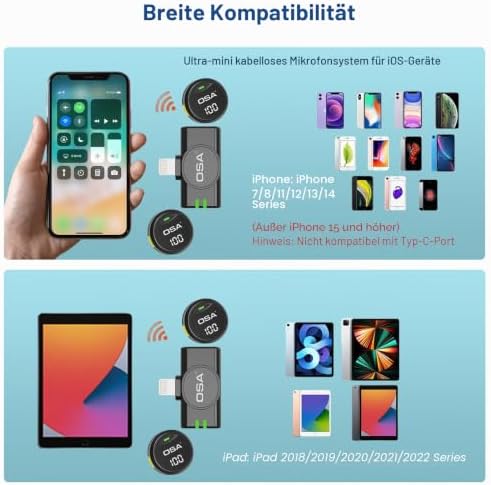 Drahtloses Lavalier Mikrofon, Mini Ansteckmikrofon kabellos Lavalier Mikrofon für iPhone und iPad, Plug-Play Handy Microphone mit 40-Stunden Ladefach für Interviews Podcasts YouTube (Lightning)