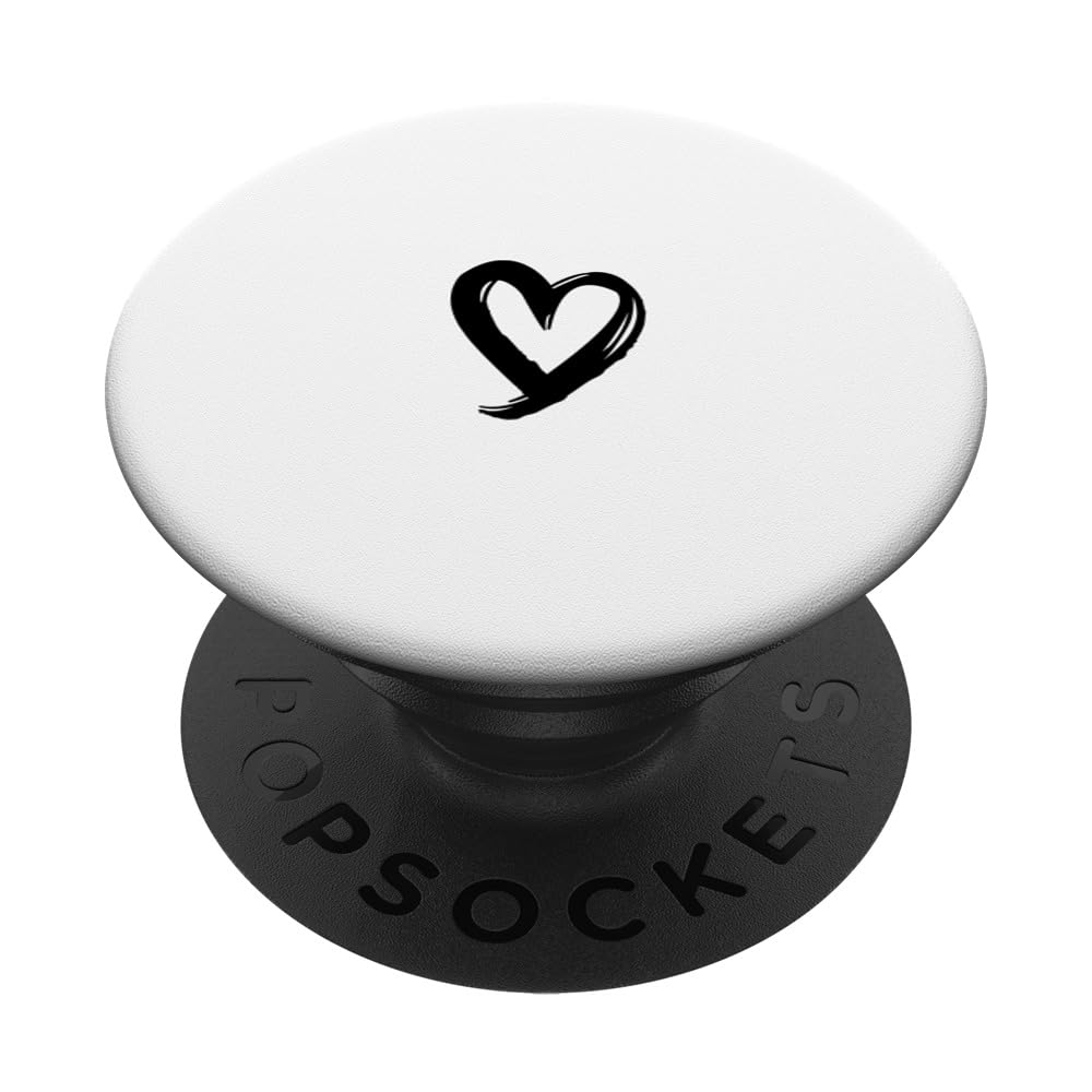 Black Minimalist Heart White PopSockets Adhesive PopGrip