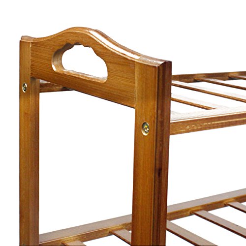 HQdeal Bamboo Shoe Rack 4 Tiers Free Standing Shoe Tower Storage Organizer Shelf Boot Stand for Entry Closet Adjustable Eco-Friendly