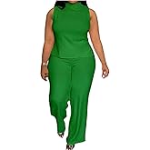 MRSFITOK 2 Piece Wide Leg Pants Set for Women Summer Casual Plus Size Sleeveless Shirt Long Pant Sets Sexy
