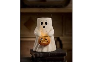 Bethany Lowe Designs - Scaredy Boo with Pumpkin Bucket Paper Mache - TJ2311