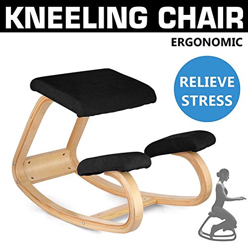 Happybuy Bentwood Ergonomic Kneeling Chair Office Home Black Comfortable Relieve Fatigue Kneeling Chair for Body Shaping Desk Computer Kneeling Chair Stool (Black)