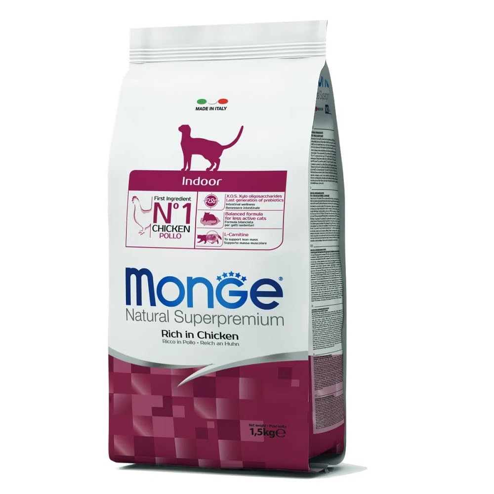 Monge Natural Superpremium Indoor Rich in Chicken, Wet Cat Food (Chicken Wet Food, Rich in Fibre, No Dyes and Preservatives, Cat Food, 1.5 kg)