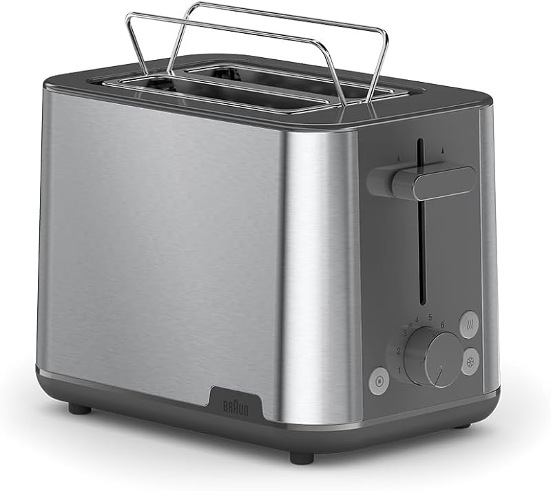 PurShine HT1510GY, Toaster mit 2 Schlitzen, 8 Bräunungsstufen, Aufwärm- und Auftaufunktionen, Krümelschublade, 900 W, Grau