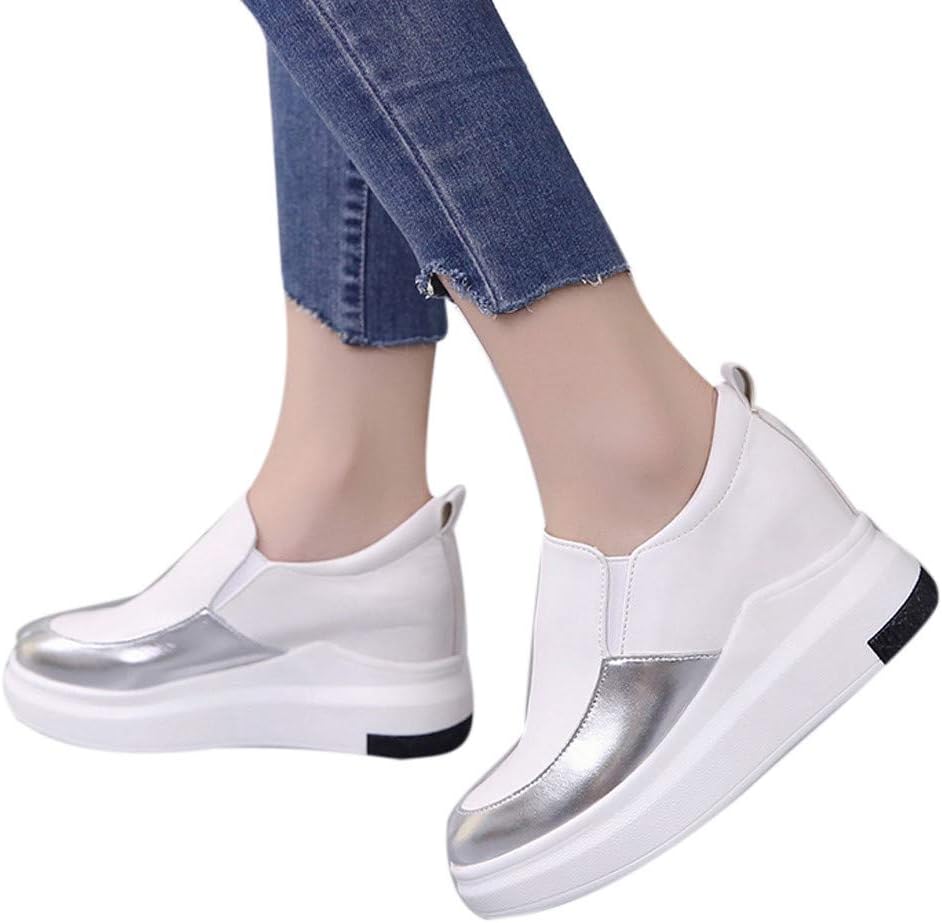 Memela Women Wedges Platforms Round Inside Heighten Slip-On Pumps Casual Thick Shoes
