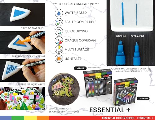 TOOLI-ART Acrylic Paint Markers, 30 Pack Extra Fine 0.7mm Tip for Rock Painting, Canvas, Ceramics, Glass, Metal, Fabric, Wood Non-Toxic, Water Based, Quick Dry