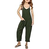 CharmWM Girls Casual Jumpsuits Spaghetti Strap Sleeveless Loose Romper Long Pants with Pockets Kids Clothes