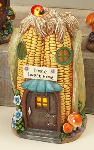 LED Lighted Vegetable Gnome Homes Fairy House Figurines - Spring Tabletop Decorations (Corn)