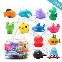 Conthfut Baby Bath Toys Bathtub Toys with 12Pcs Sea Animals Bath Toy Set Beach and Pool Party for Toddlers, Girls and Boys
