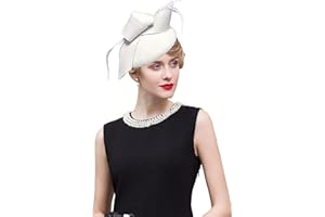 RZTA Women's Vintage 100% Wool Felt Cloche Bucket Bowler Hat Winter Vintage Bow Fedoras Church Fascinator