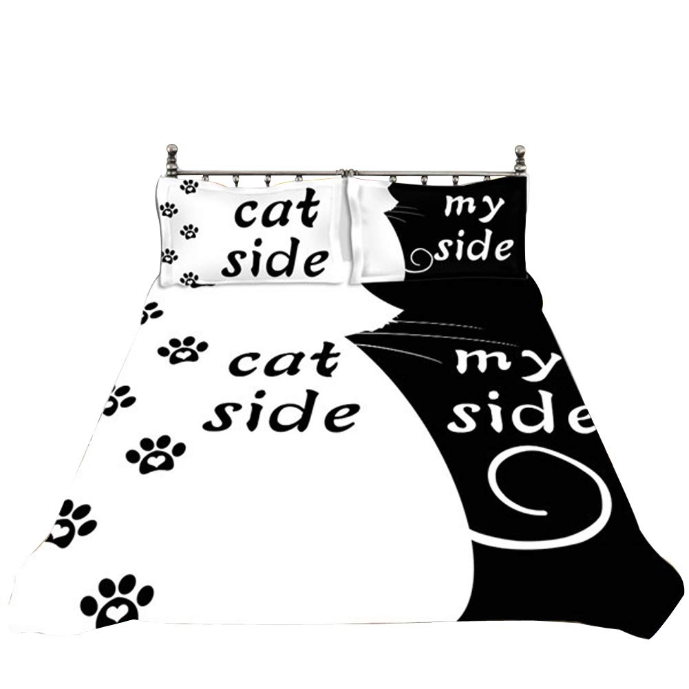 Black White Printed Duvet Cover Set King Size Cat Side My Side Bedding Set 3D Print Comforter Cover with 2 Pillow Shams Soft Microfiber Modern Style Quilt Cover Zipper 3 Pcs Personalized Boys — image 1