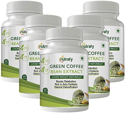 Nutrafy Pure Green Coffee Bean Extract 50% CGA 800 Mg 60 Capsules Weight Loss Supplement (Pack of 5)