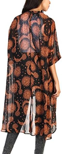 FDelinK Women's Sun Moon Print Chiffon Loose Shawl Kimono Cardigan Summer Casual Beachwear Cover up Blouse Tops (Brown, 5XL)